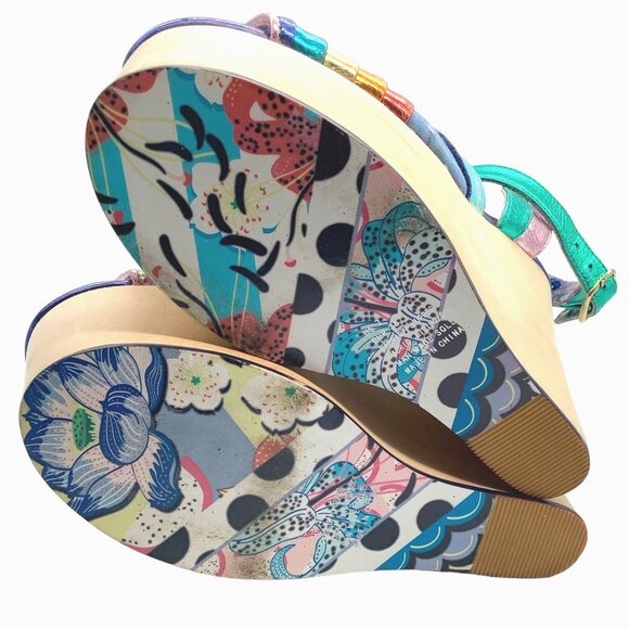 IRREGULAR CHOICE Funshine Retro 70s Rainbow Platform Wedge Sandals Heels Novelty - Picture 10 of 12
